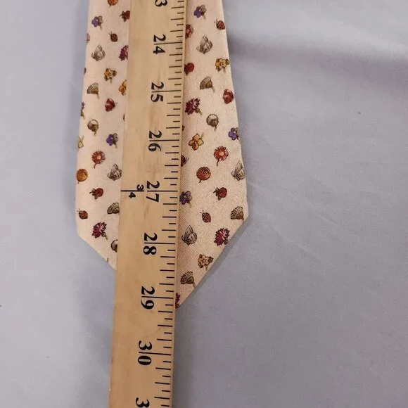 Salvatore Ferragamo Mens Silk Linen Necktie Designer Tie Beige Flowers Ladybug - Picture 8 of 10